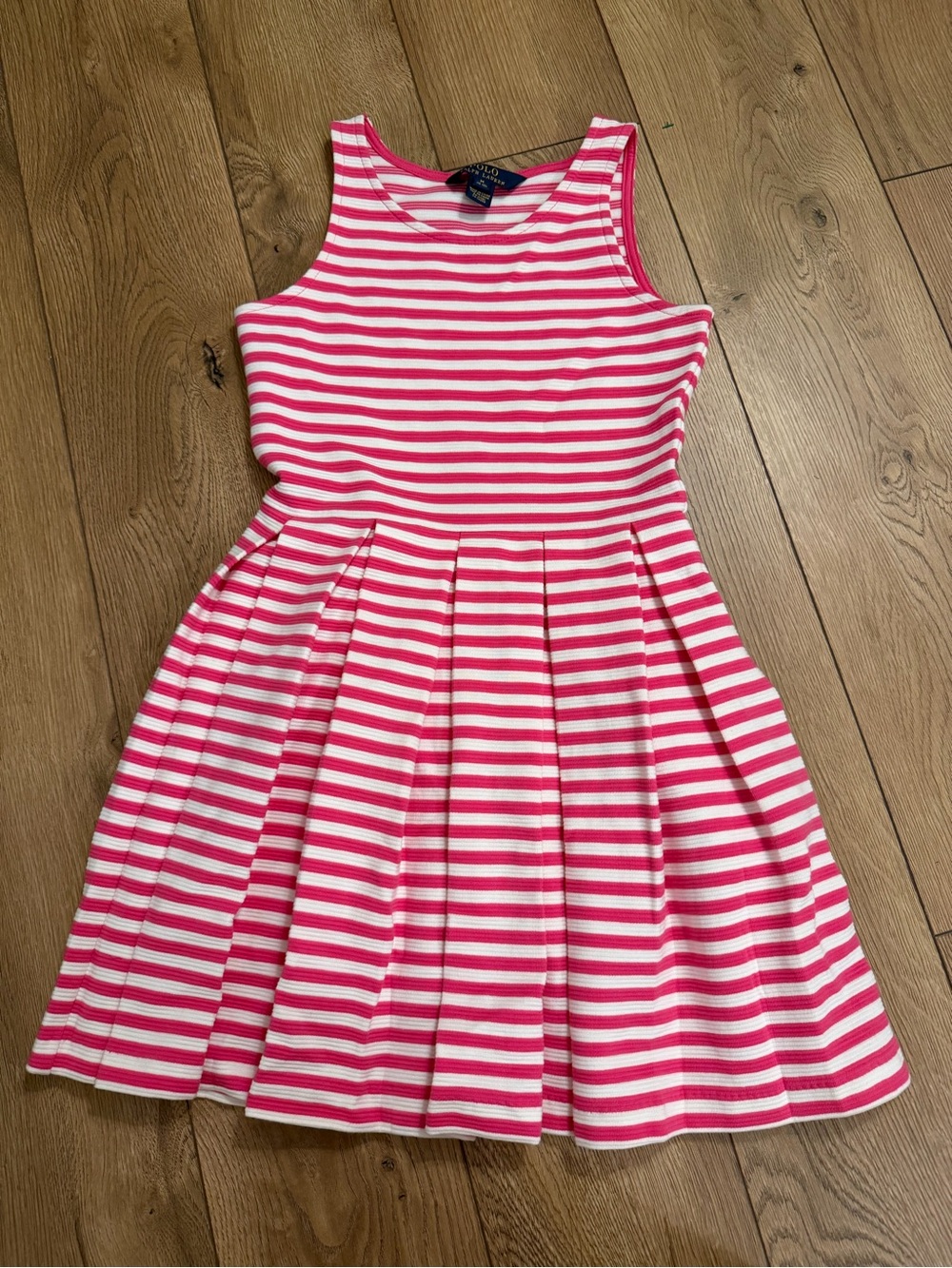 Polo by Ralph Lauren Pink and White Striped Sleeveless Fit-and-Flare Dress